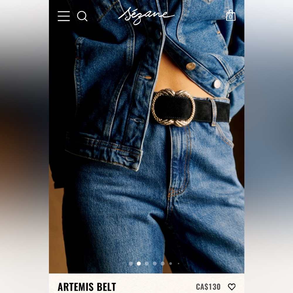 Sezane Artemis Suede Black Belt with Gold Buckle